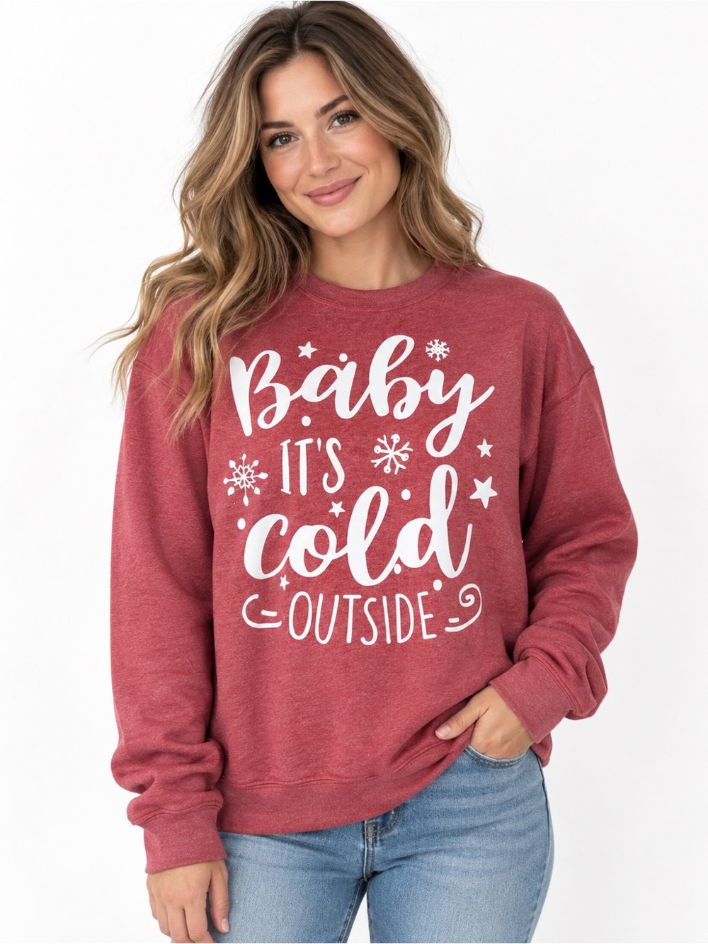 Gildan Women Christmas Graphic Sweatshirt Baby It’s Cold Outside Red Size M